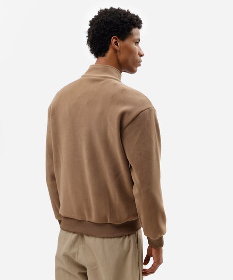 blusão masculino de fleece gola alta com zíper texturizado marrom