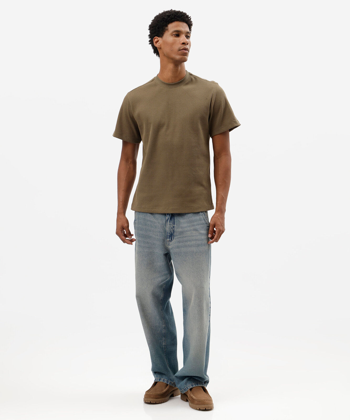 camiseta masculina manga curta texturizada verde