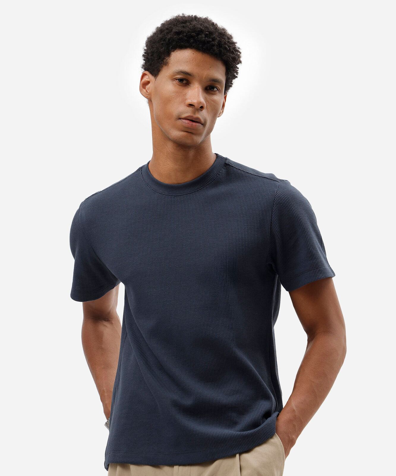 camiseta masculina manga curta texturizada azul