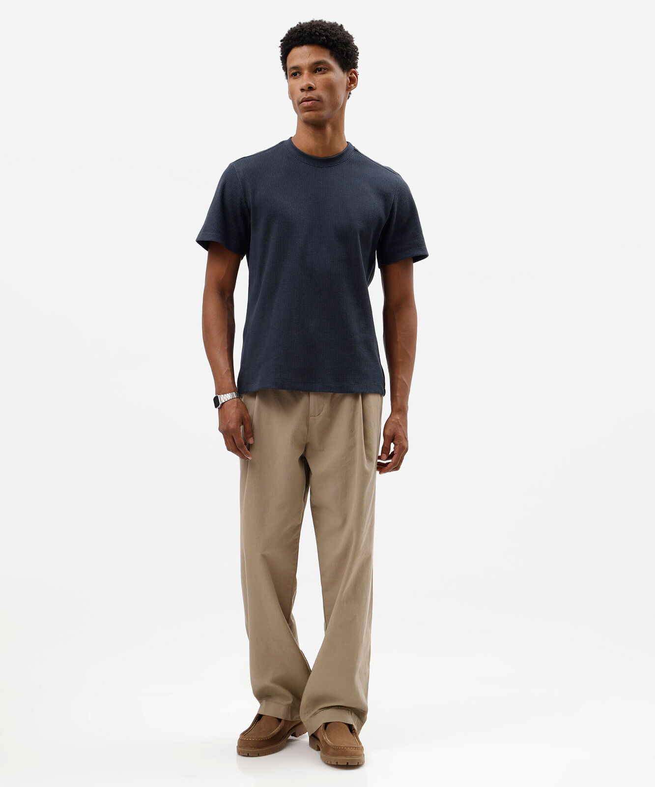 camiseta masculina manga curta texturizada azul
