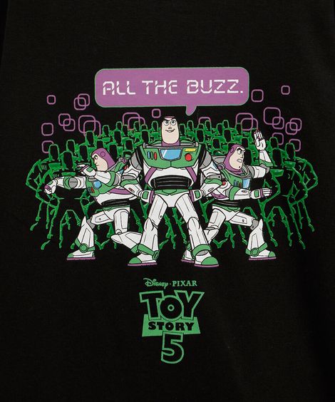 camiseta infantil de algodão manga longa buzz lightyear toy story preta