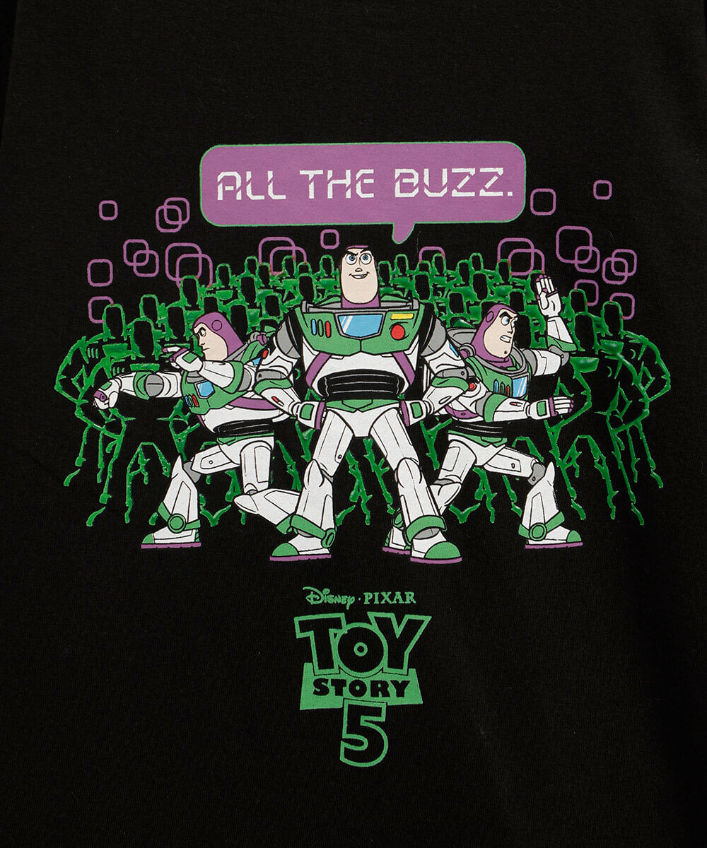 camiseta infantil de algodão manga longa buzz lightyear toy story preta