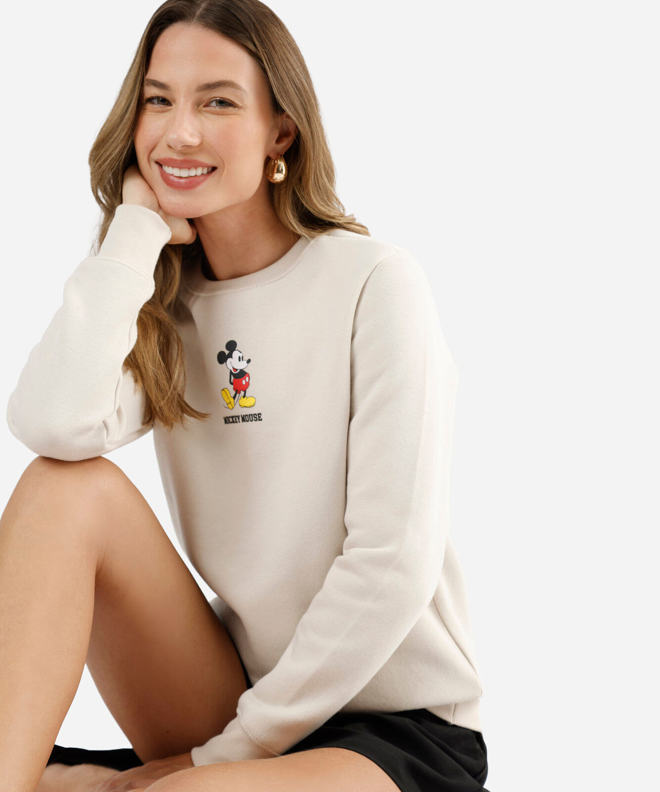 blusão feminino de moletom mickey  bege