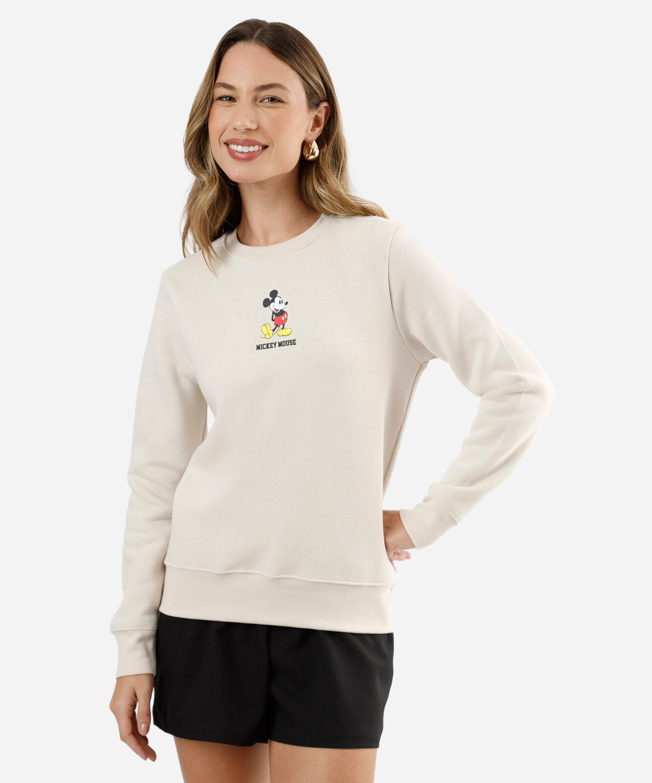 blusão feminino de moletom mickey  bege