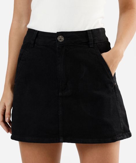 short saia feminino jeans cintura alta preto