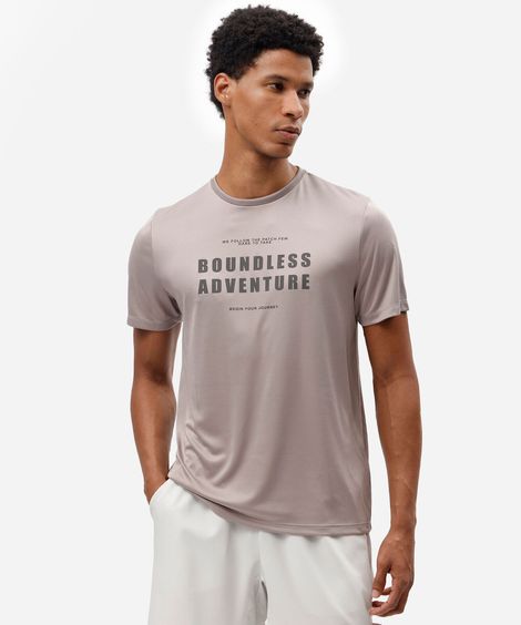 camiseta esportiva masculina manga curta estampada cinza