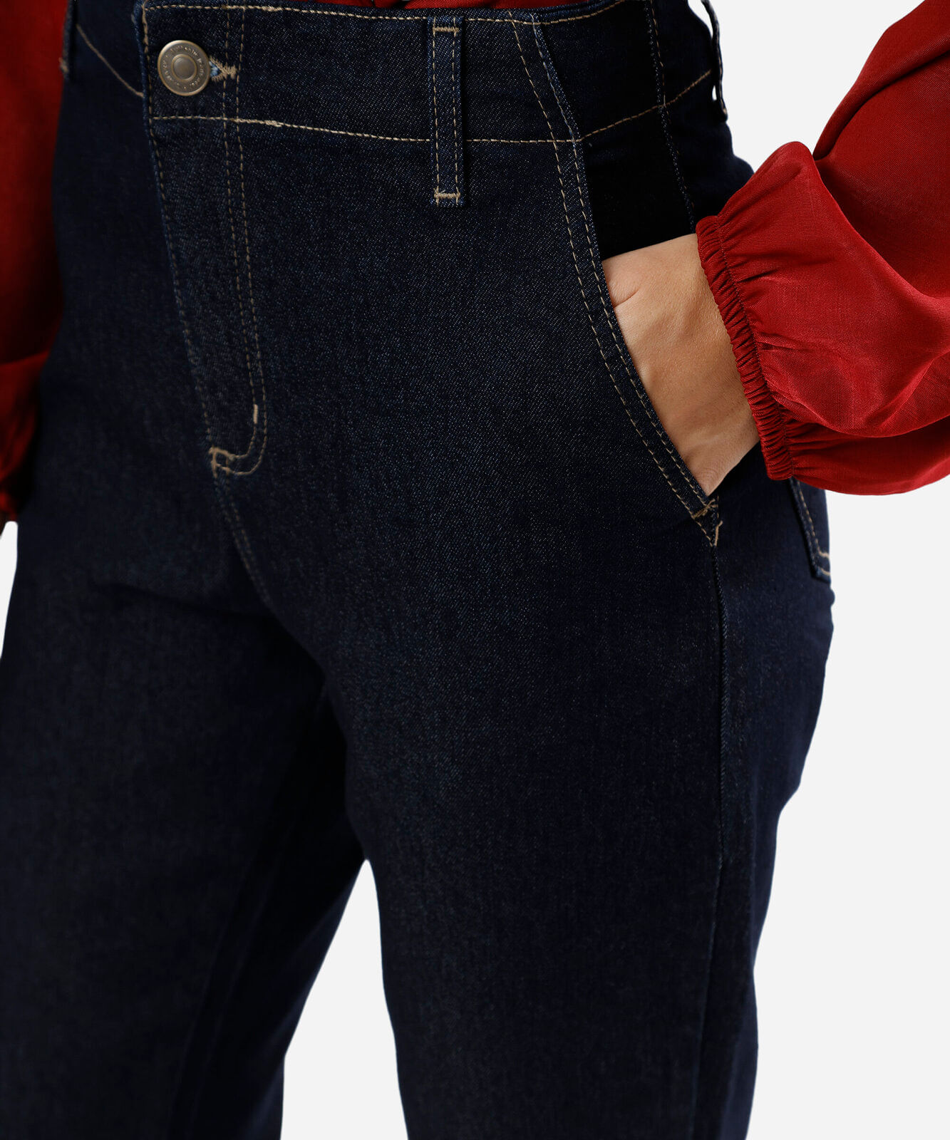 calça boot cut petit feminina jeans cintura alta com fenda sawary azul