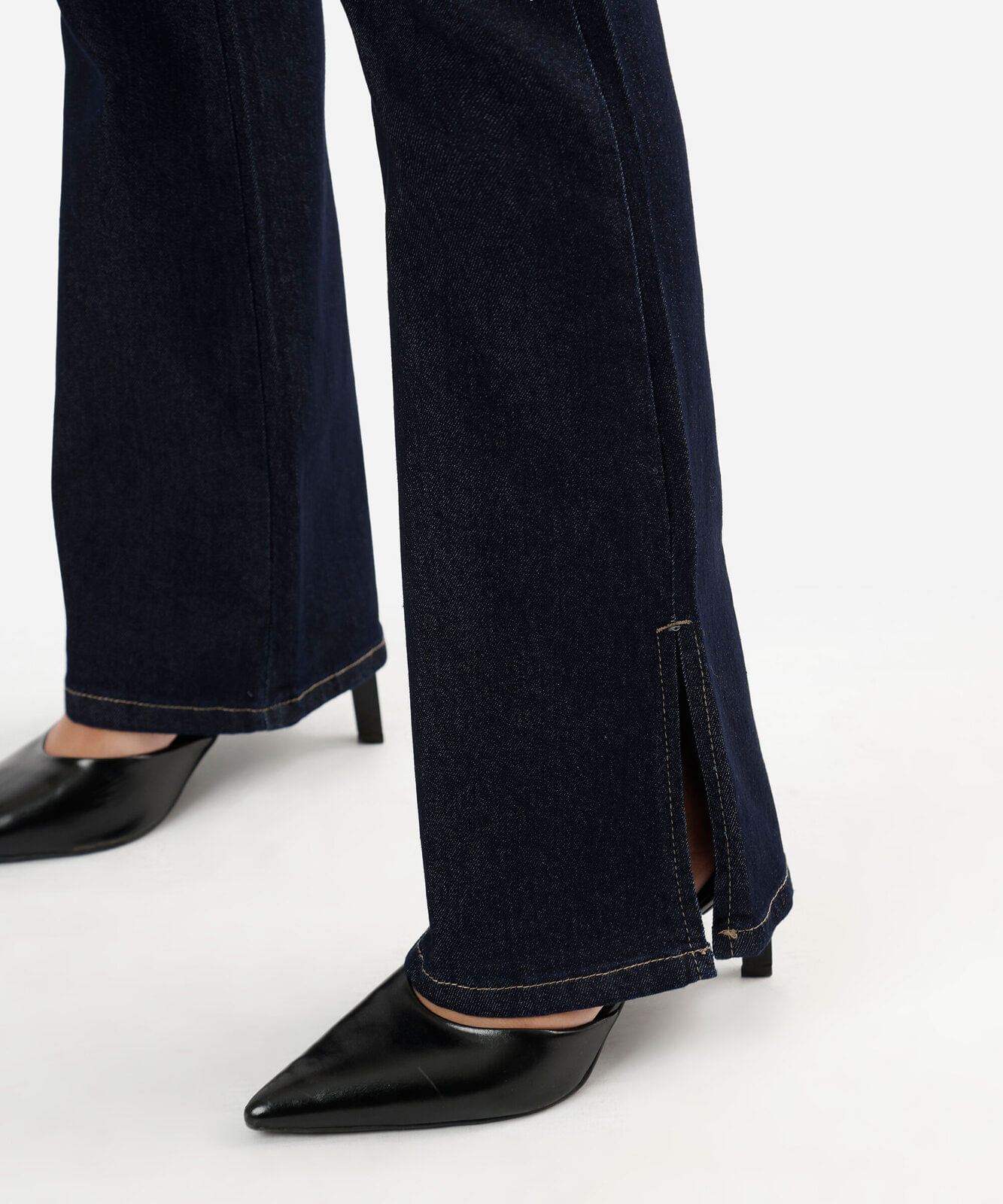 calça boot cut petit feminina jeans cintura alta com fenda sawary azul