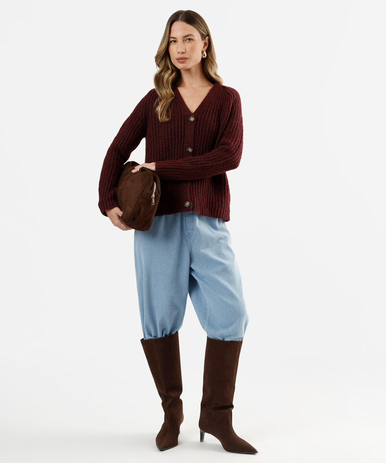cardigan feminino de tricot canelado vinho