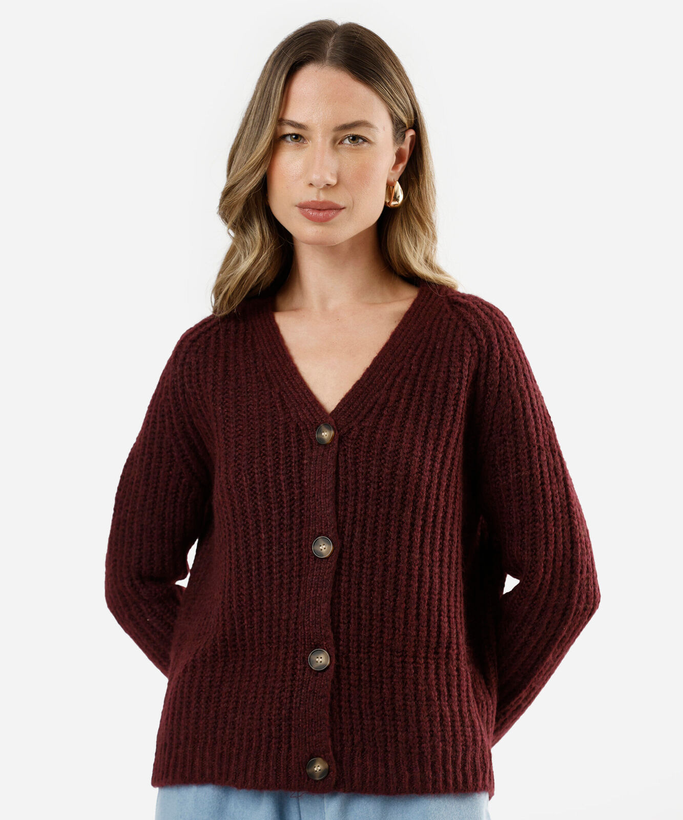 cardigan feminino de tricot canelado vinho