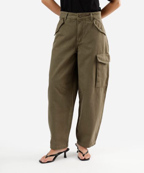 calça baggy feminina de sarja cintura média verde