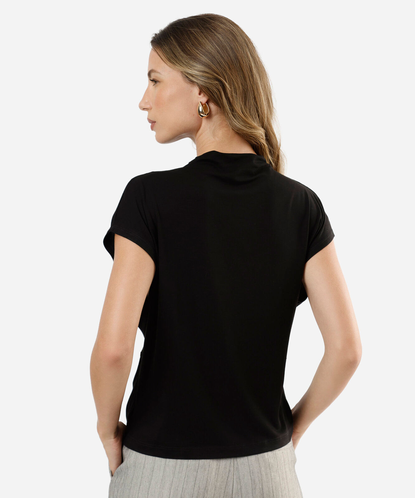 blusa feminina de viscose franzida preta