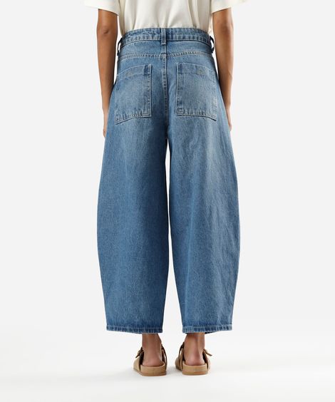 calça baggy cropped feminina jeans com lenço azul