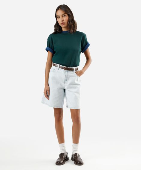 camiseta básica feminina de algodão peruano oversized com fendas verde