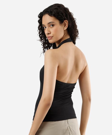 blusa frente única feminina com franzido preta