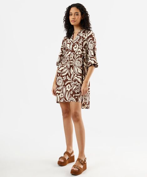 vestido curto feminino de viscose floral marrom