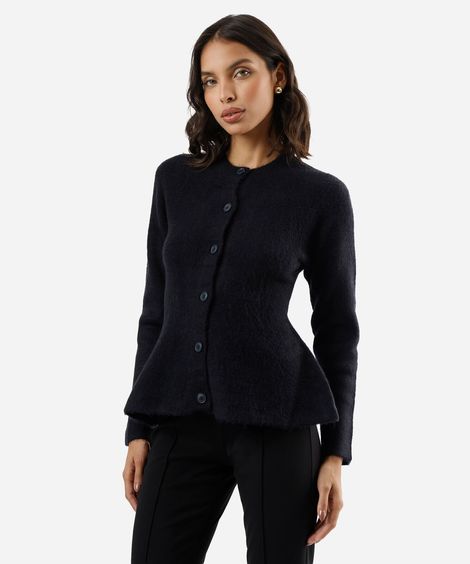 casaco peplum feminino de tricot azul