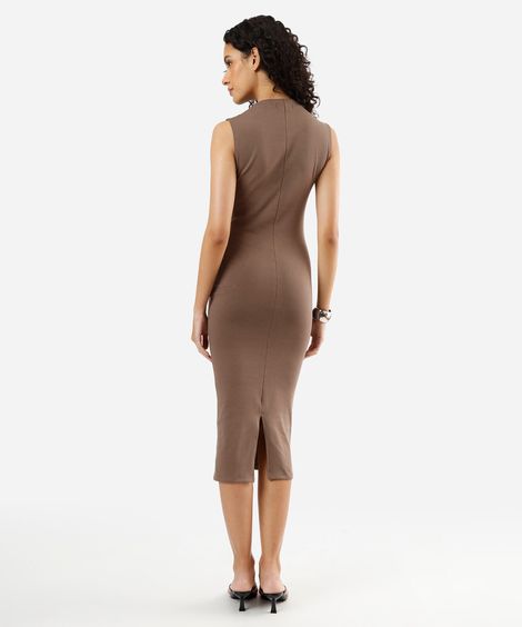vestido feminino de algodão gola alta marrom