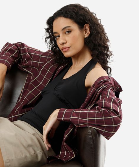 camisa oversized feminina de algodão manga longa xadrez colorida