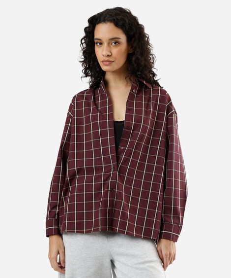 camisa oversized feminina de algodão manga longa xadrez colorida