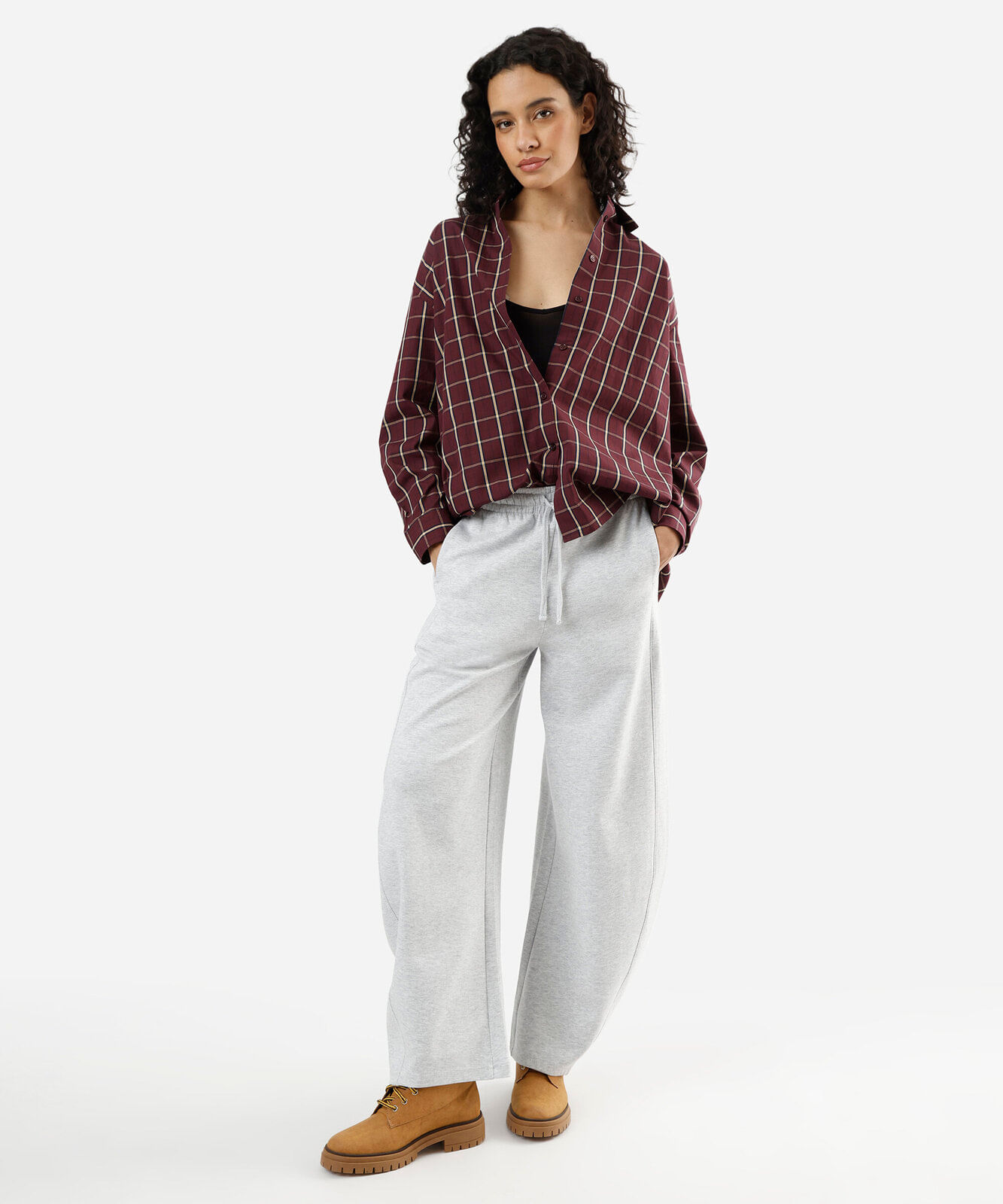 camisa oversized feminina de algodão manga longa xadrez colorida