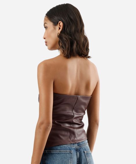 blusa sem alça feminina de pu com pregas vinho