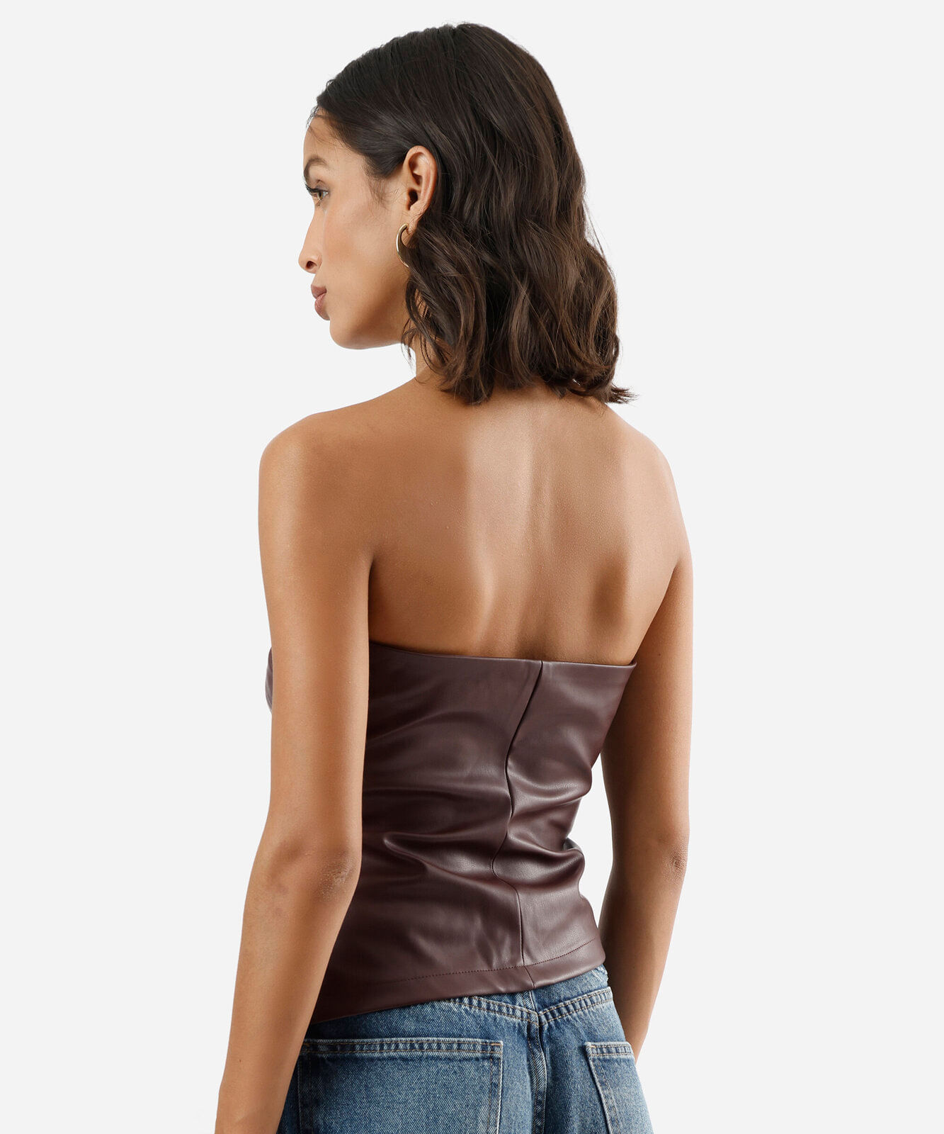 blusa sem alça feminina de pu com pregas vinho