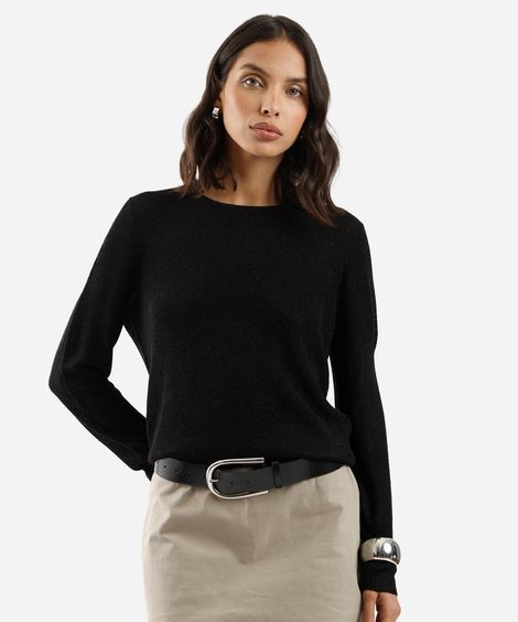 suéter feminino de tricot com lurex preto