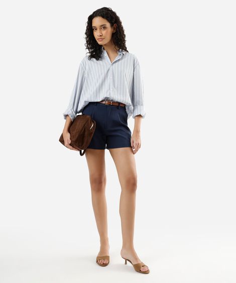 short de alfaiataria feminino com cinto azul