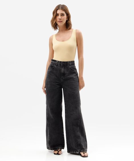 body básico feminino de poliamida canelado amarelo