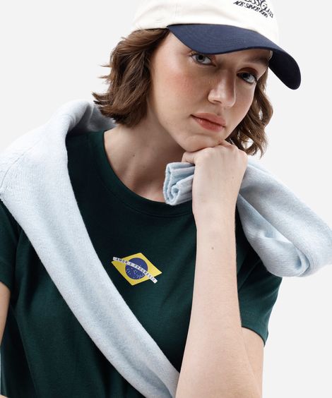 camiseta feminina de algodão manga curta brasil verde