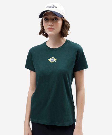 camiseta feminina de algodão manga curta brasil verde