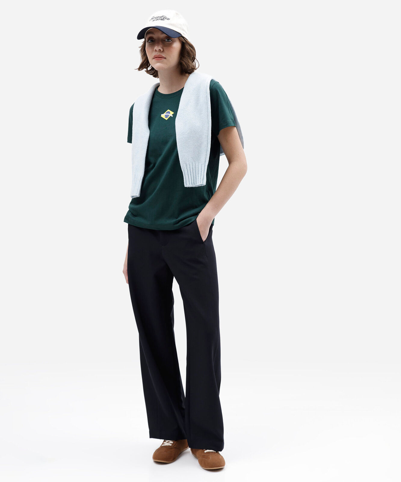 camiseta feminina de algodão manga curta brasil verde