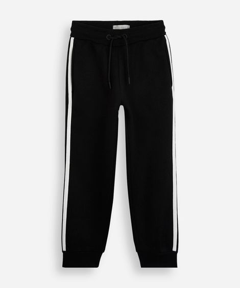 calça jogger infantil de moletom com listras laterais preta