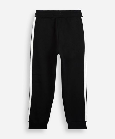 calça jogger infantil de moletom com listras laterais preta
