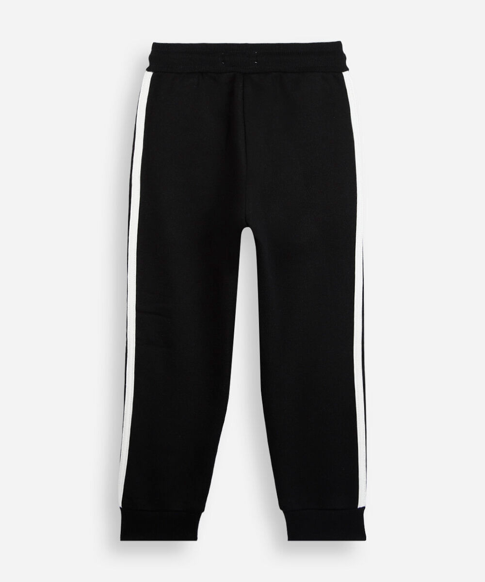 calça jogger infantil de moletom com listras laterais preta