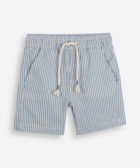 short infantil de sarja cós elástico listrado azul