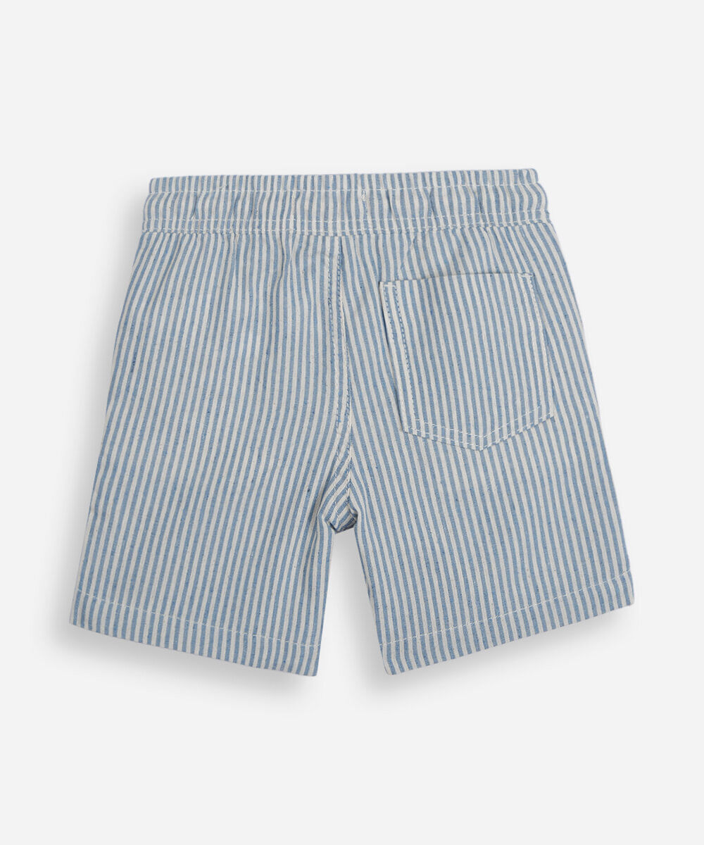 short infantil de sarja cós elástico listrado azul