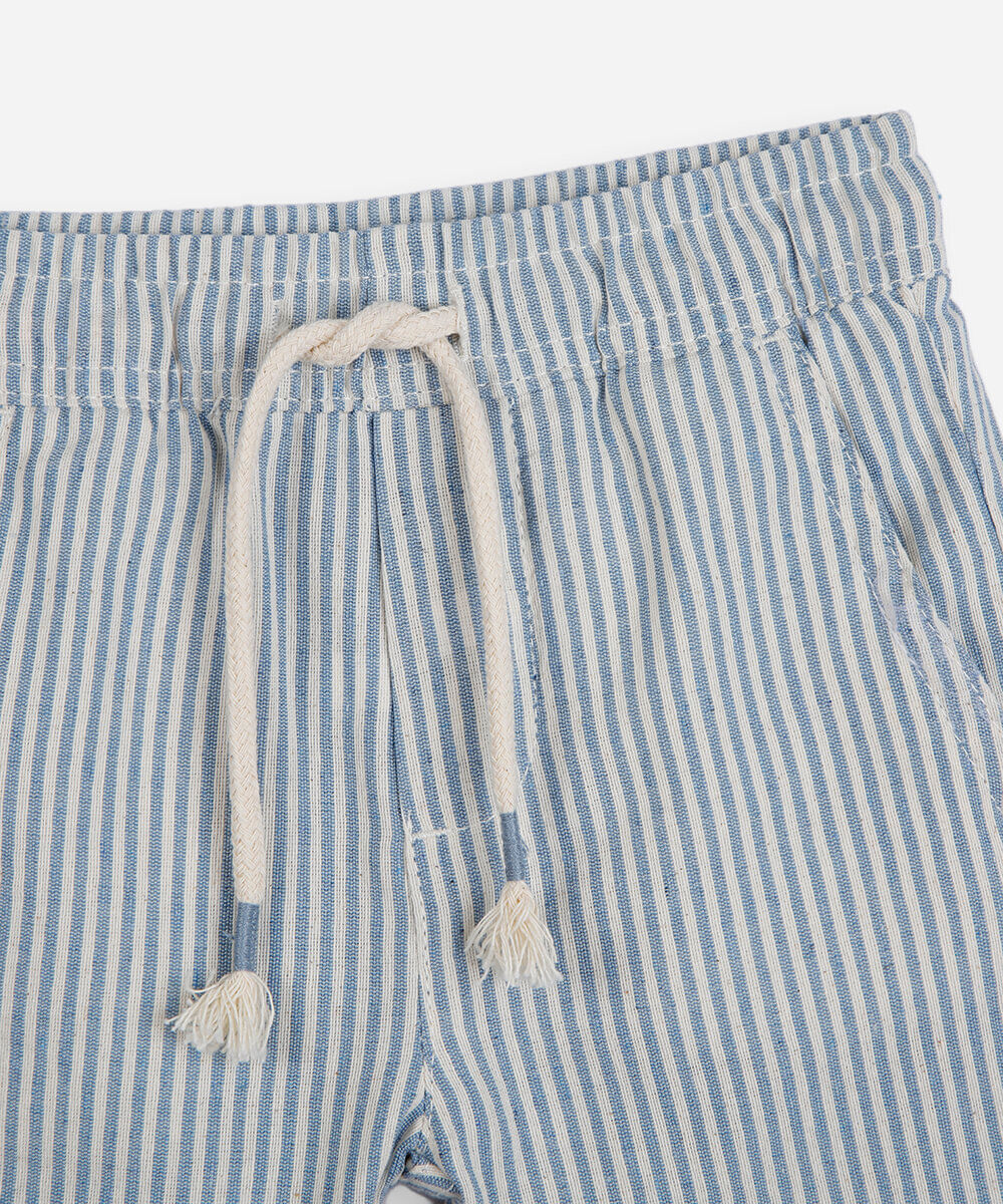 short infantil de sarja cós elástico listrado azul
