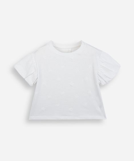 camiseta infantil de algodão manga bufante texturizada off white