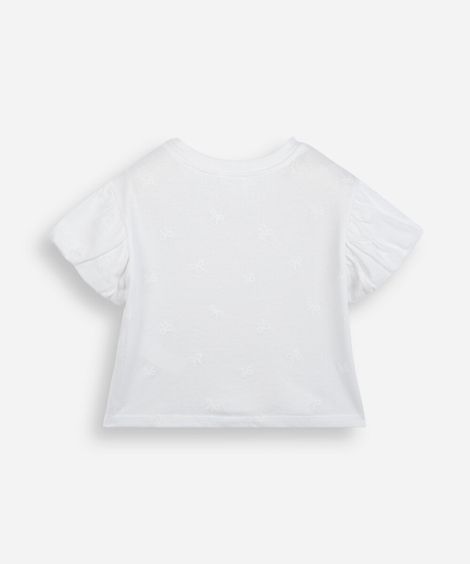 camiseta infantil de algodão manga bufante texturizada off white