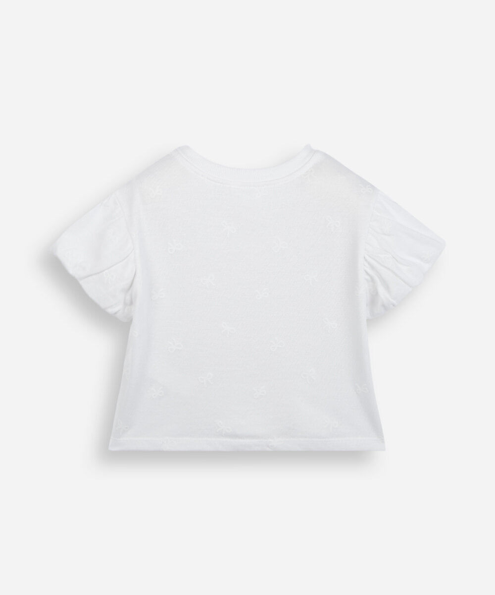 camiseta infantil de algodão manga bufante texturizada off white