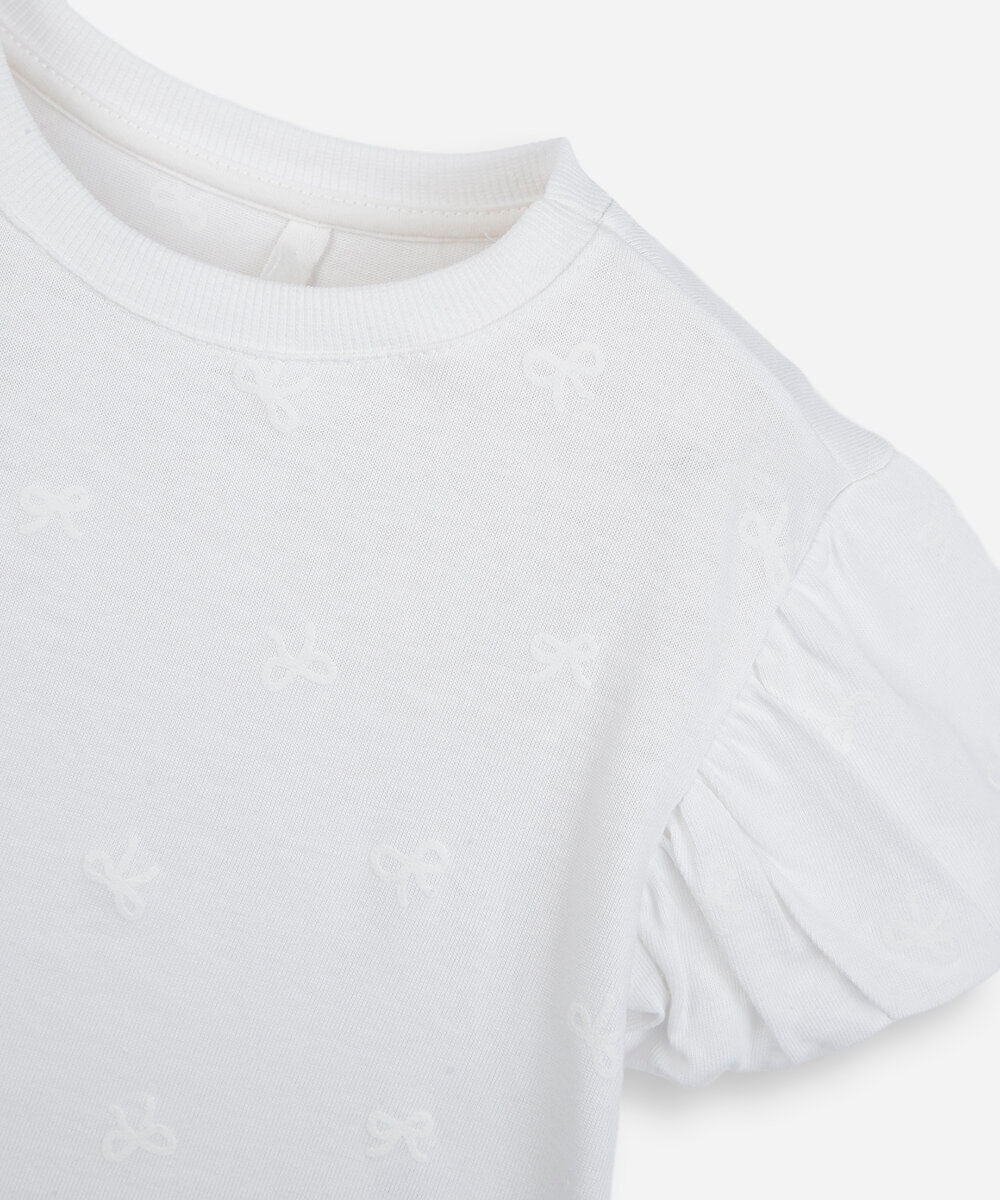 camiseta infantil de algodão manga bufante texturizada off white