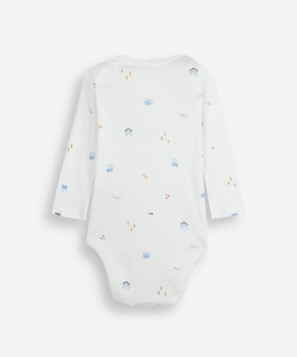 kit de 3 bodies infantil de algodão manga longa estampado colorido