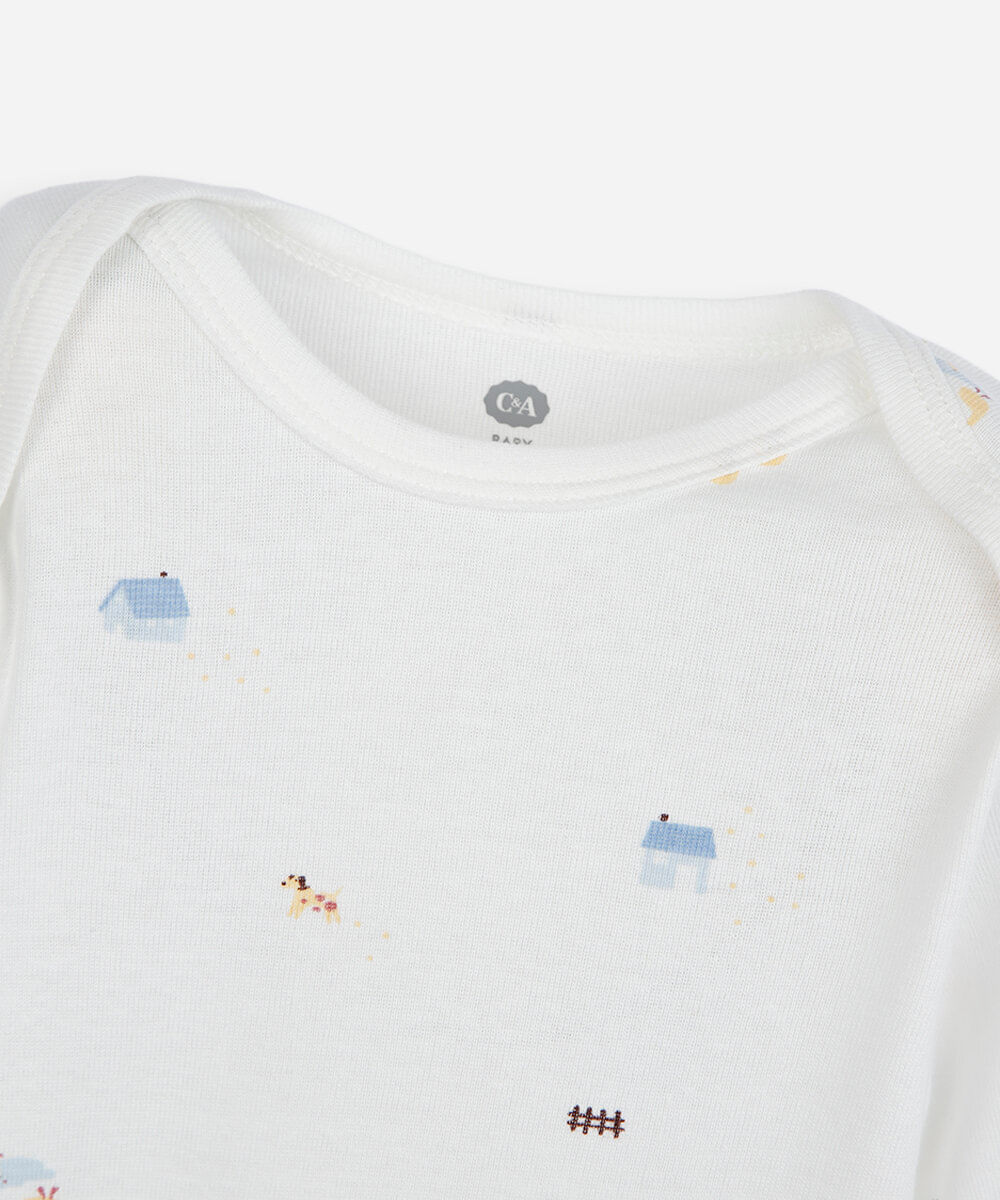 kit de 3 bodies infantil de algodão manga longa estampado colorido