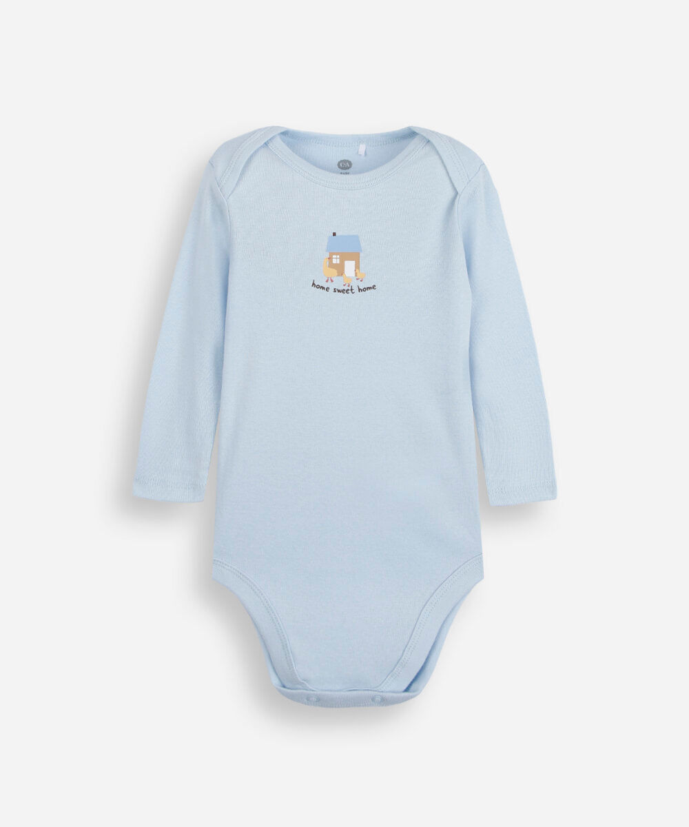 kit de 3 bodies infantil de algodão manga longa estampado colorido