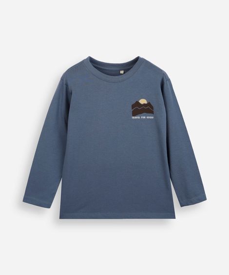camiseta infantil de algodão manga longa estampada azul