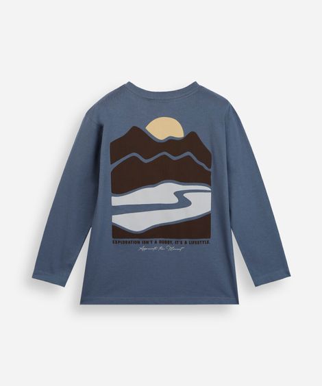 camiseta infantil de algodão manga longa estampada azul