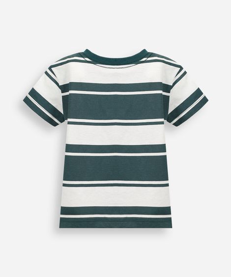 camiseta infantil de algodão manga curta com bolso listrada verde