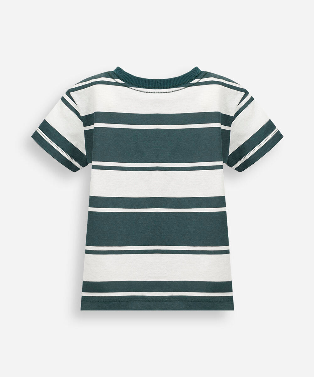 camiseta infantil de algodão manga curta com bolso listrada verde